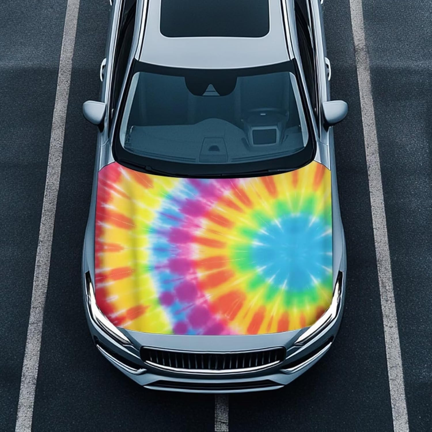 Tie Dye Spiral Car Hood Covers for Automobiles, Rainbow Gradient Tie-Dye 3X5FT S