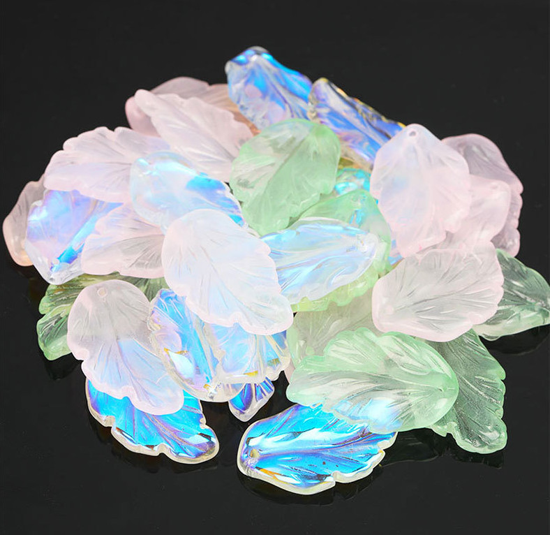 28mm Czech glass bead 6pcs Czech glass leaf beads 1.4mm Hole iridescent NH17