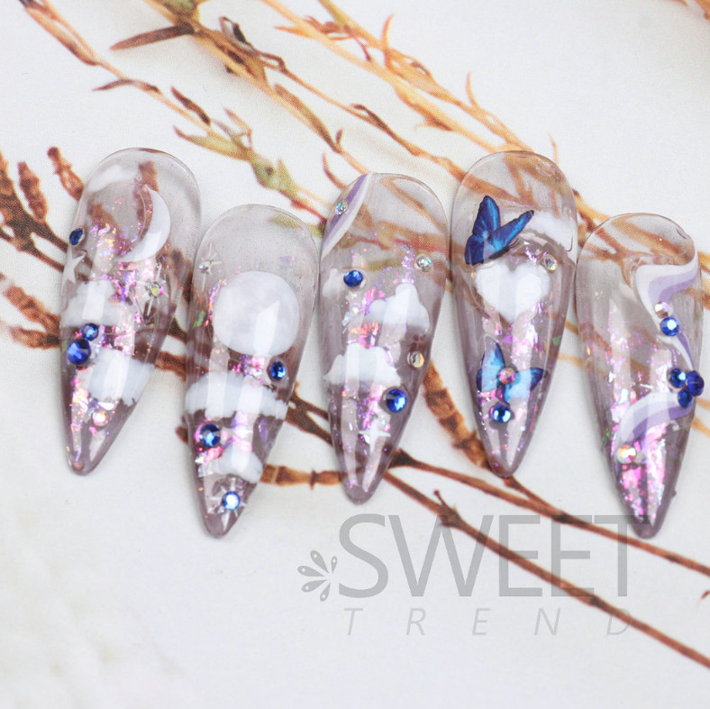 Nail Sticker Thin Waterproof Glitter Cloud Butterfly French Tips Peel Stick NS39