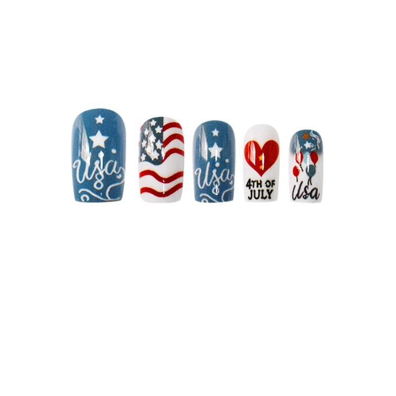 Fashion Striped Love Square Press On Nails Independence Day Style Wholesale