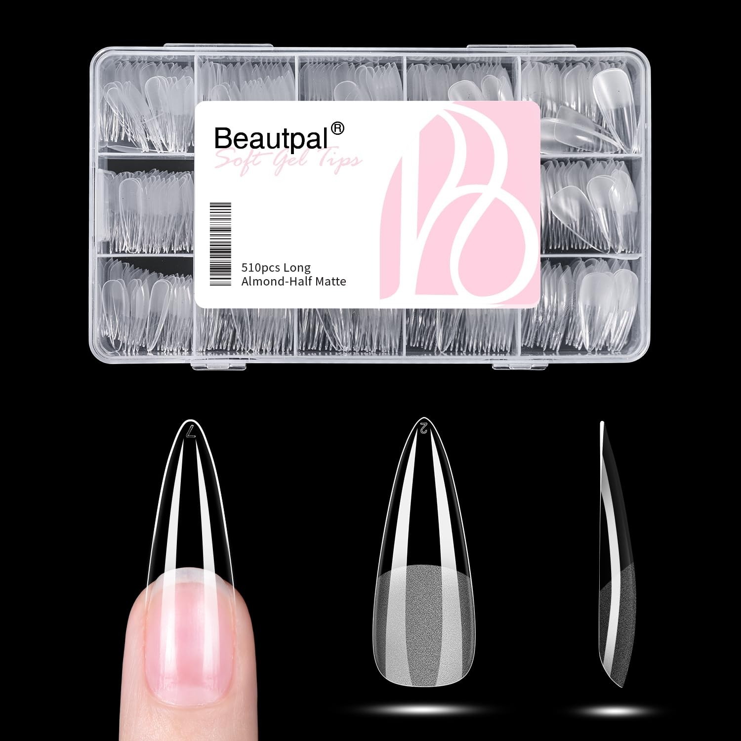 BEAUTPAL Long Stiletto Tips 510pcs Almond Press on Nails Pre-shape Almond Nai…