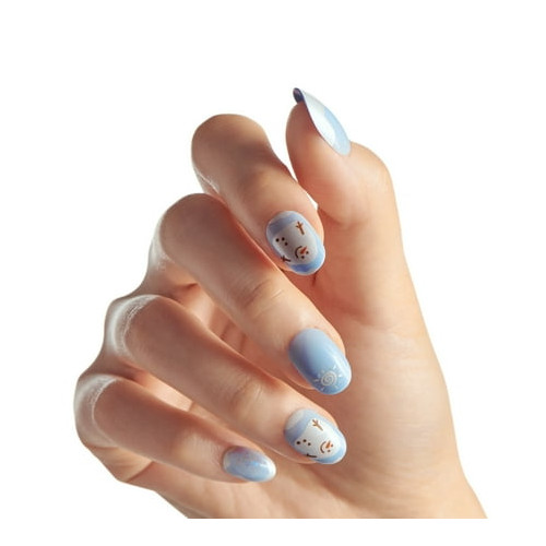 KISS Voguish Fantasy, Press on Nails, Snowman Nose, Blue, Short Oval, 28 Count
