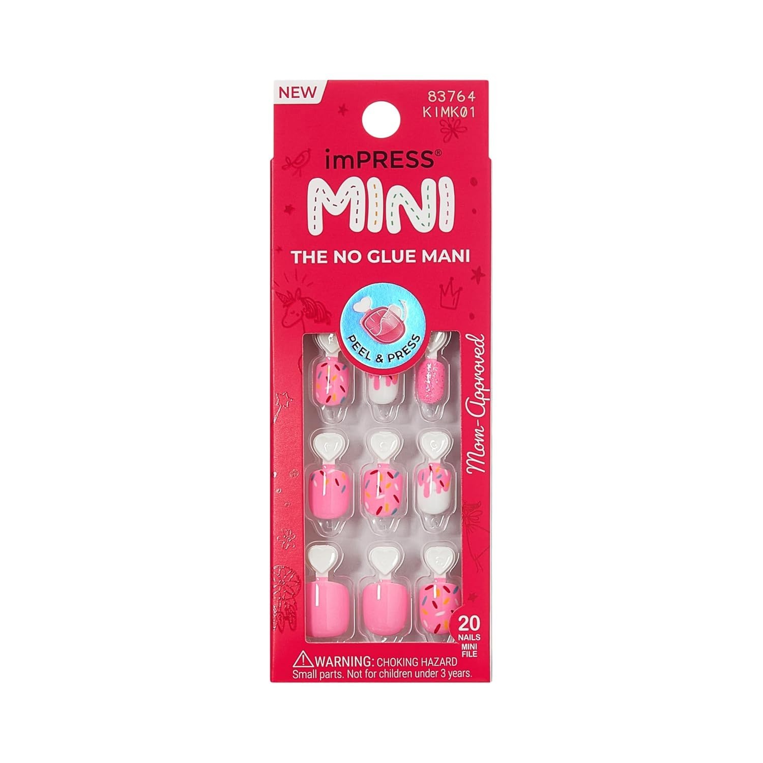 Mini Mani Press On Nails for Kids 20 Short Squoval Glitter Pink No Glue