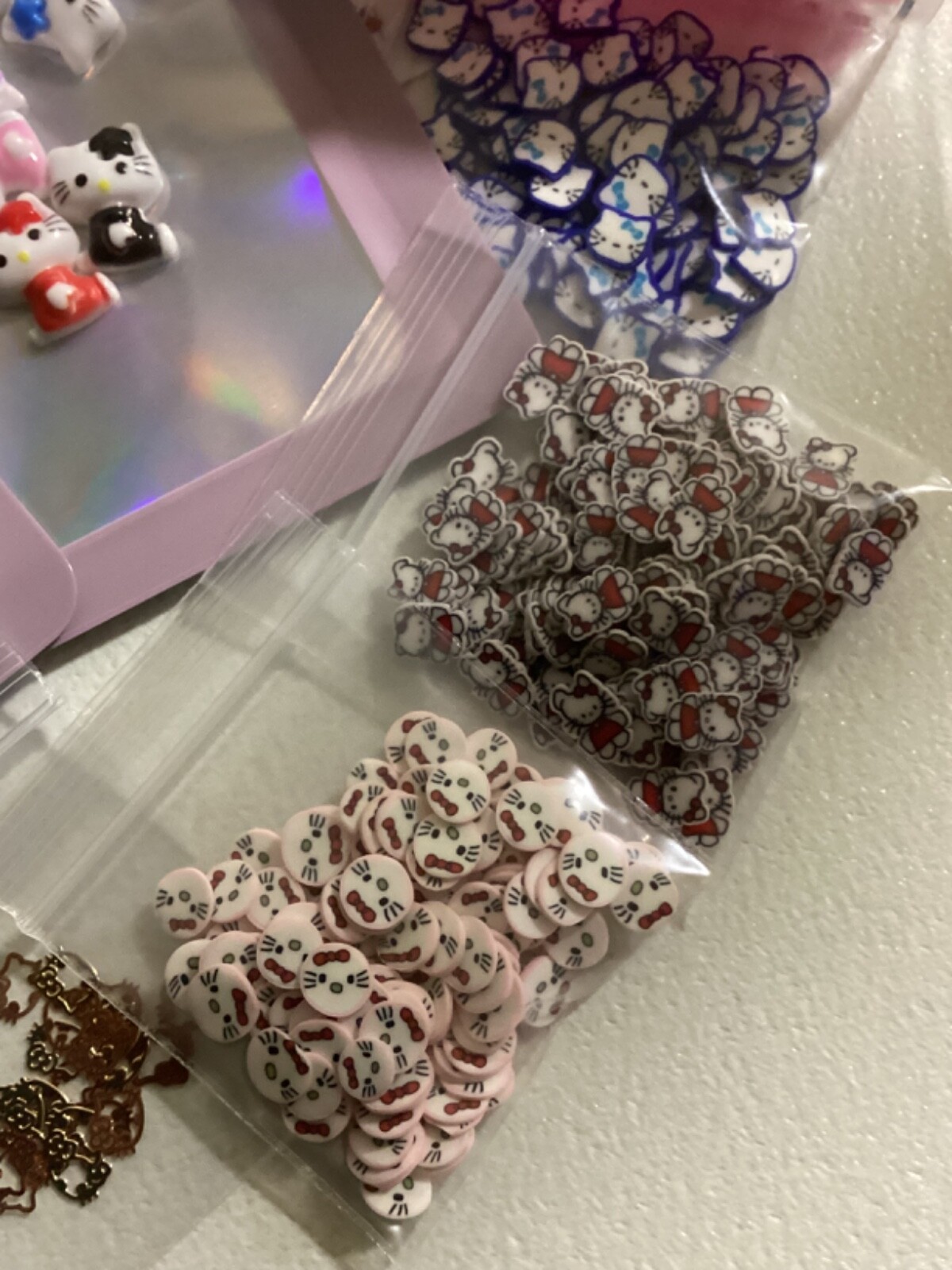 3D Polymer Clay Nail Art Fruit Flower hello kitty. Sample bags.
