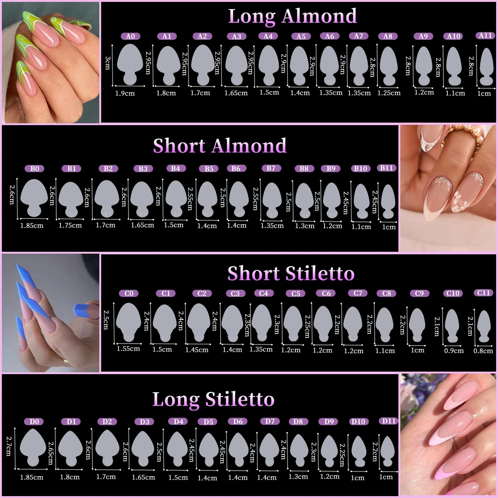 BOMOQING 288PCS Nail Dual Forms for French Nails, Large, 4 Types