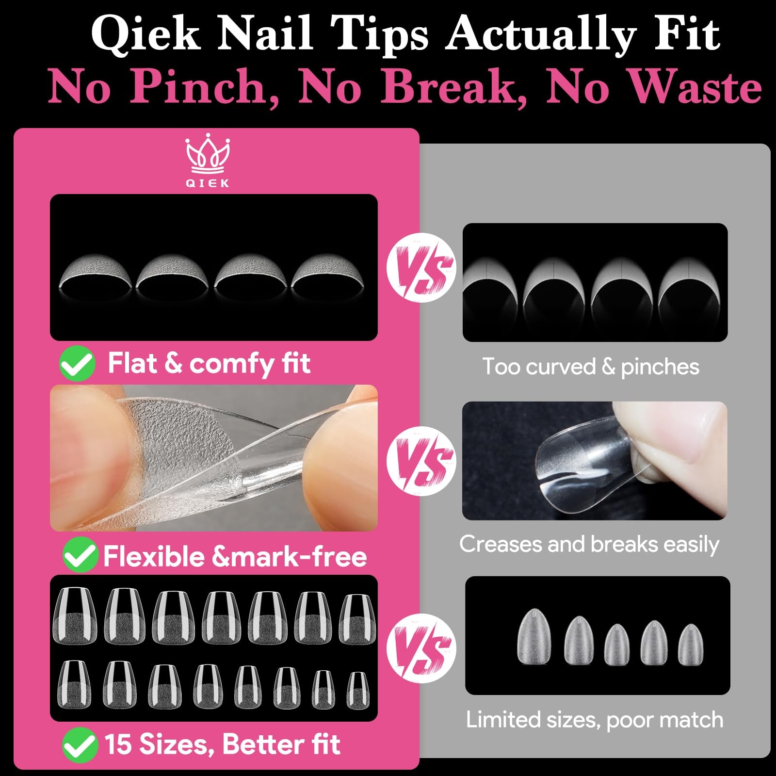 QIEK Medium Coffin Nail Tips 240pc 1pk