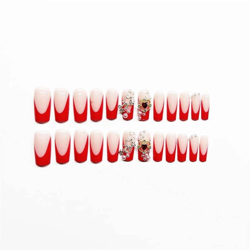 Long Square Press on Nails Fake Nails Artificial Nail Stick on Nail for , Red…