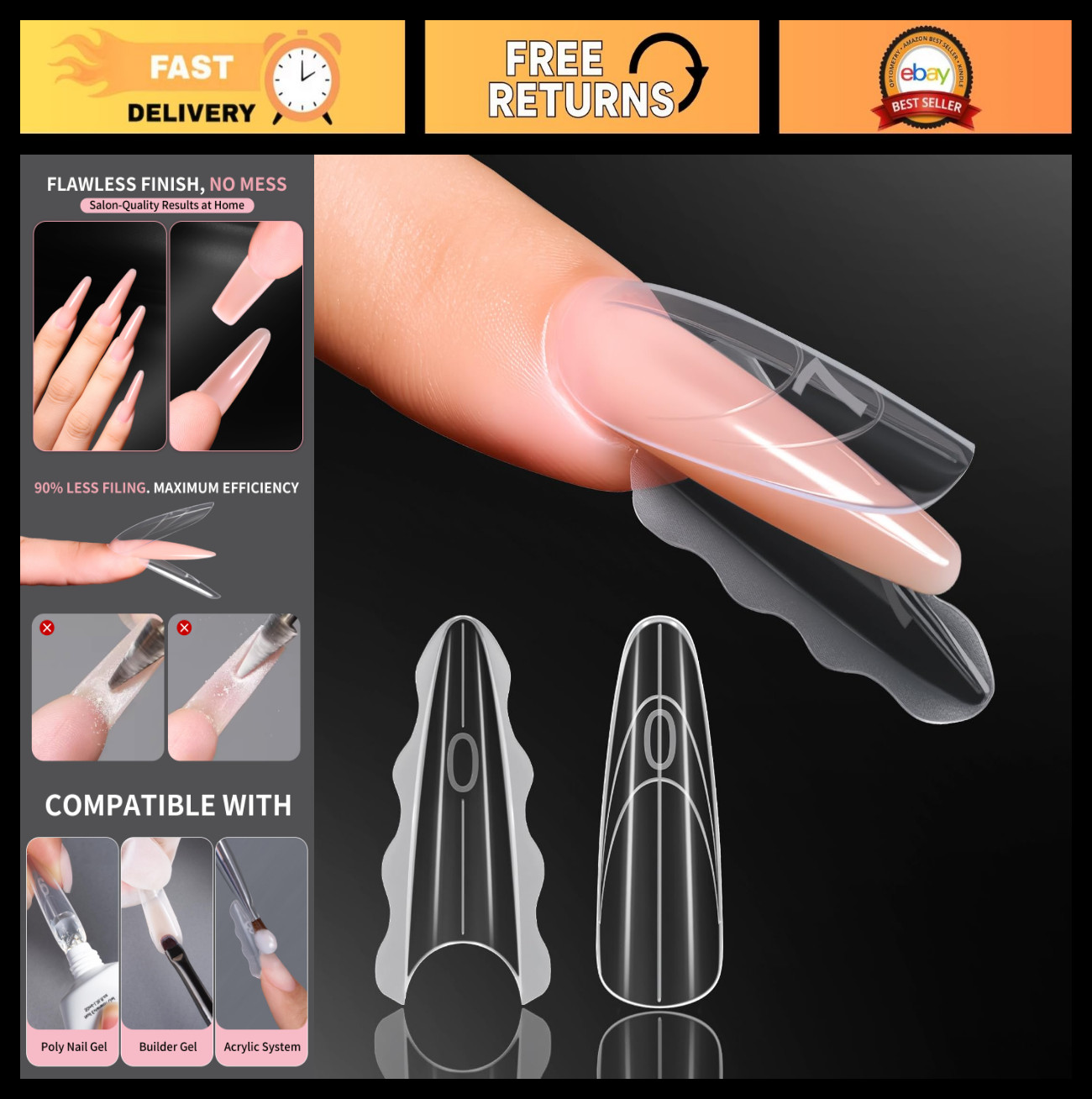 Dual Nail Forms for Gel Extensions – 280 PCS Reusable Almond Molds, DIY Salon Us