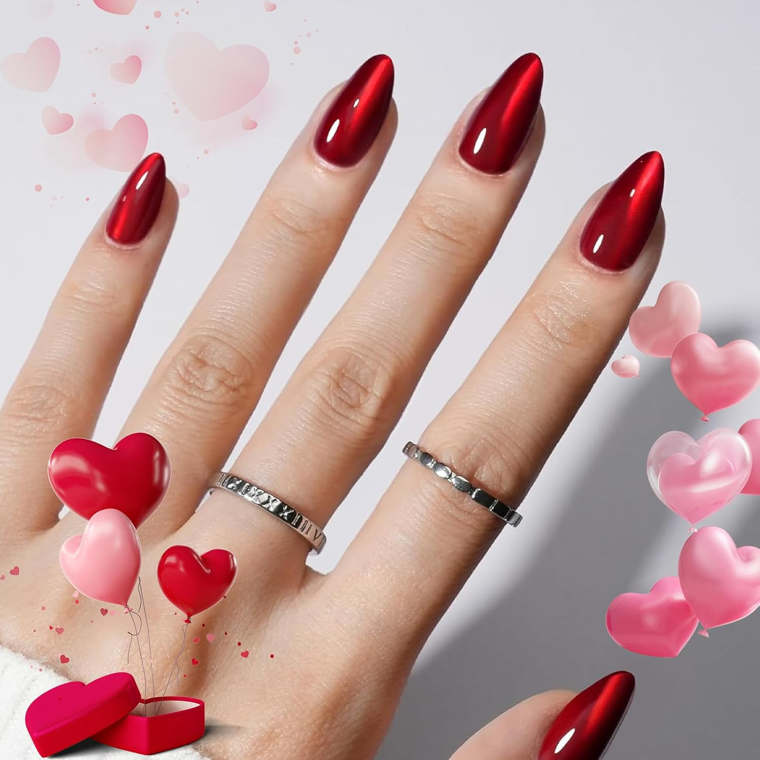 Press on Nails Reusable Short Fake Nails Kit 32pcs 16 Size Women Valentine Gift