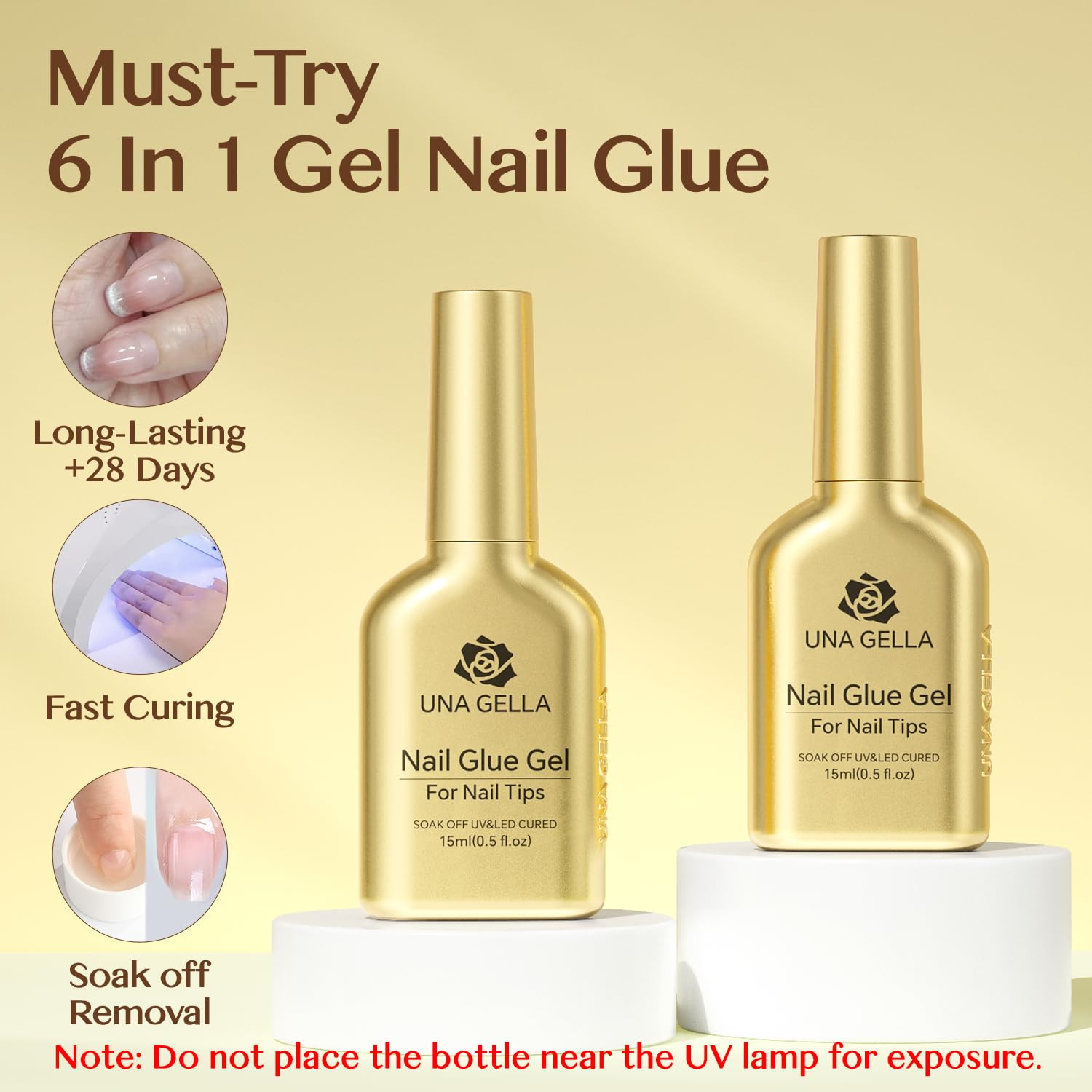 6 in 1 Gel Nail Glue for Clear Acrylic Nails Tips, 2Pcs 15Ml Super Strong Brush