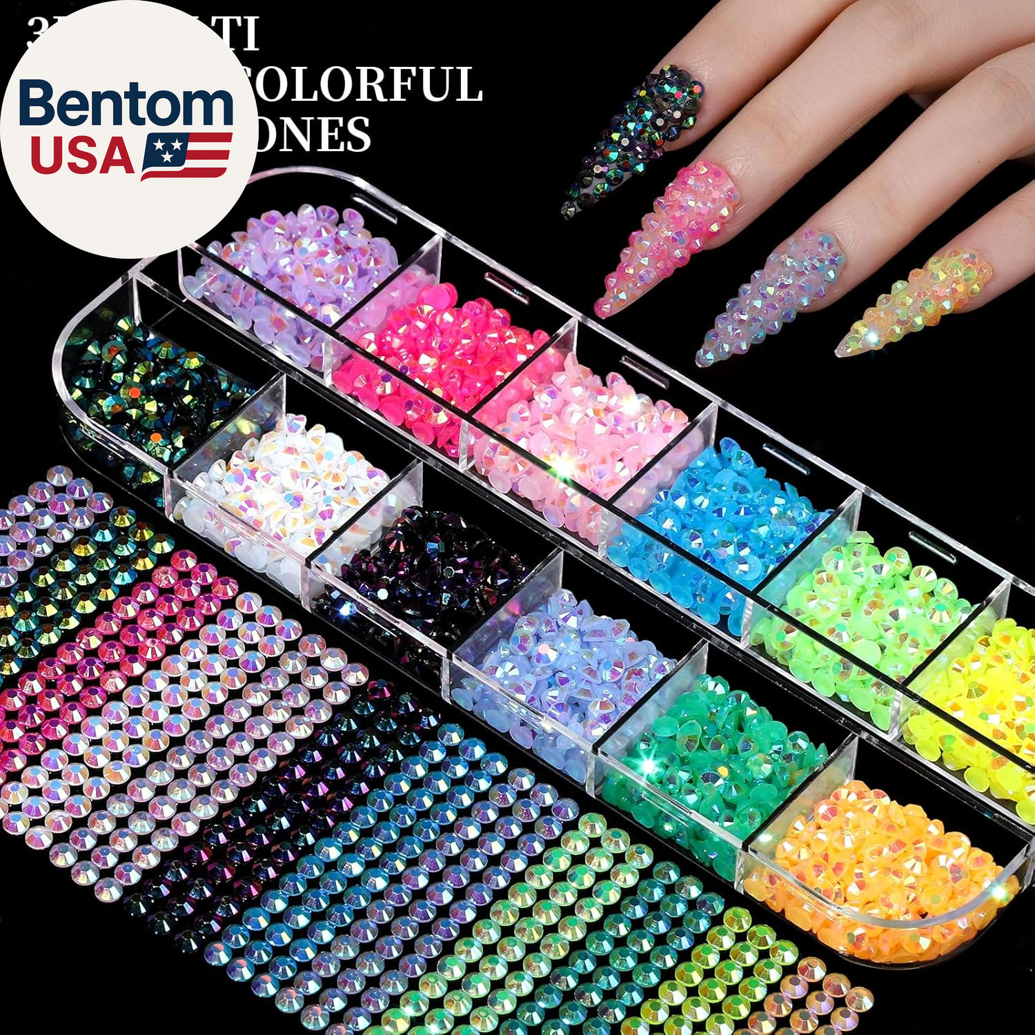 Nail Charms, Nail Rhinestones Kit with 8 Boxes of Nail Gems, 3D Charms for Nails