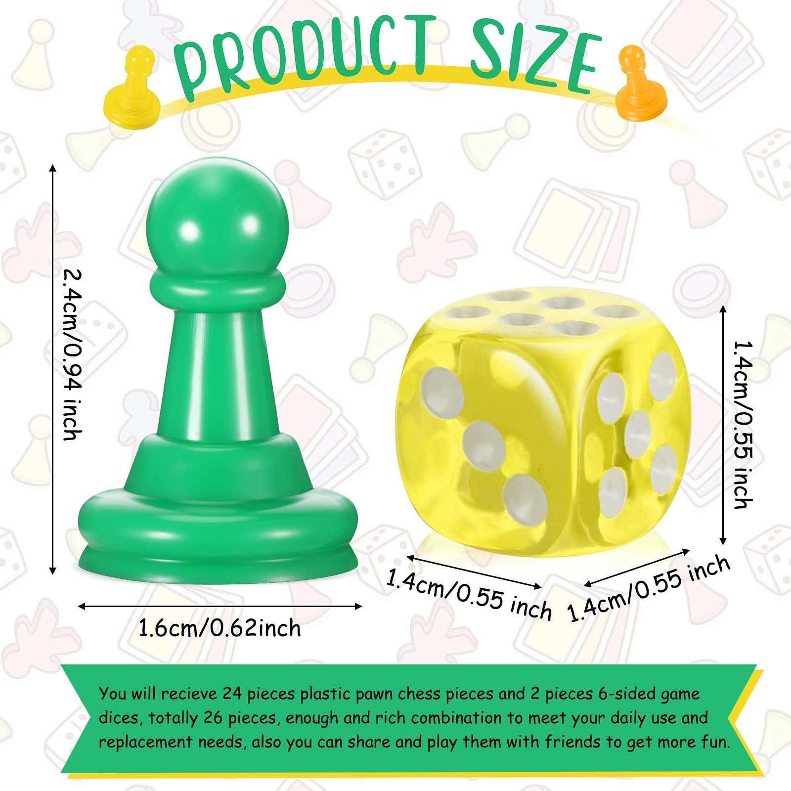 26 Pieces Multicolor Board Game and Dice Include 24 14mm,