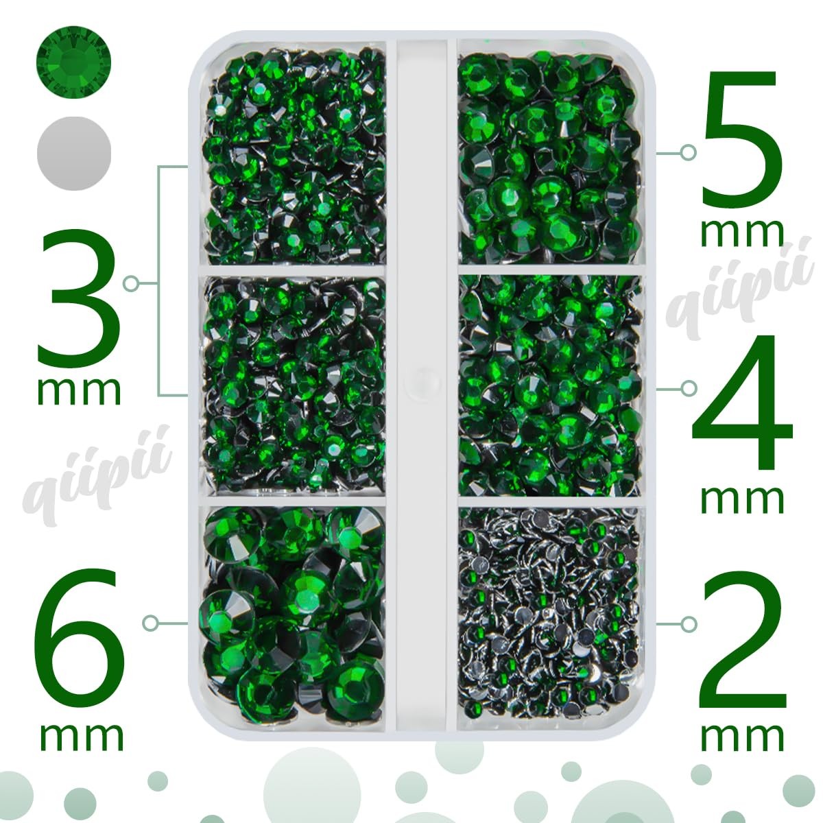 qiipii Emerald Green Resin Crystal Rhinestones for Crafting 2mm-6mm Flatback