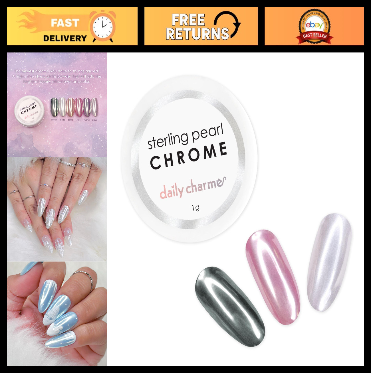 Translucent Pearl Chrome Nail Powder 1g – Metallic Pigment for DIY Manicure