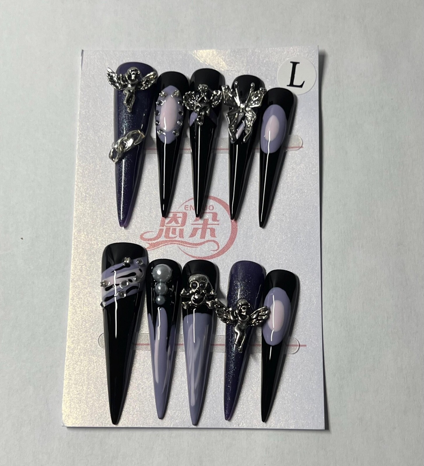 Midnight Gothic Glam Black & Purple Angel of Death Butterfly Press on Nails-10pc