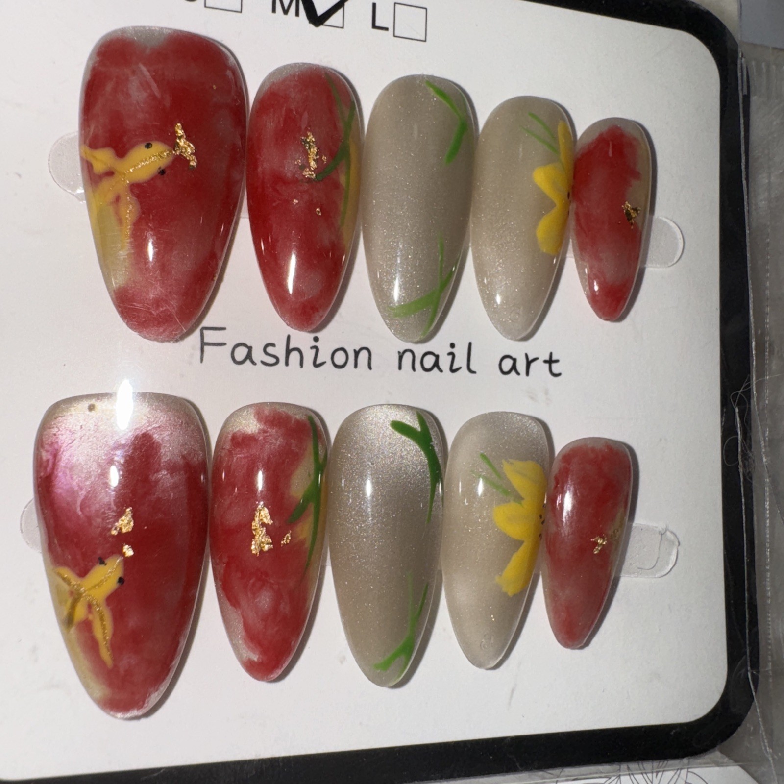 4 Packs Of 10pcs Almond Press On nails | 3D Unique Designs| Size M | Reusable (7