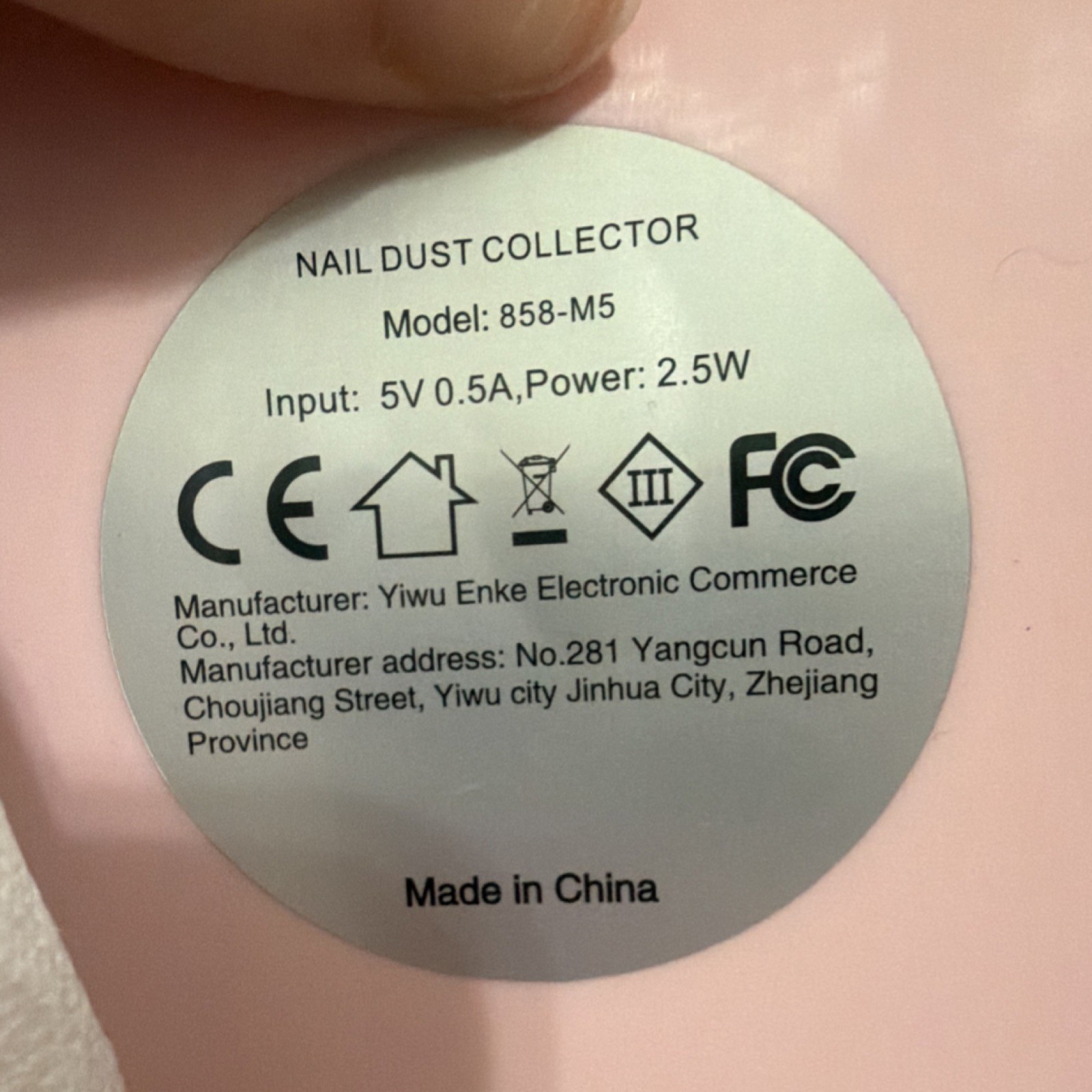 Yiwu Enke 858-M5 Pink Nail Dust Collector Easy Cleaning w/ Toe Separators