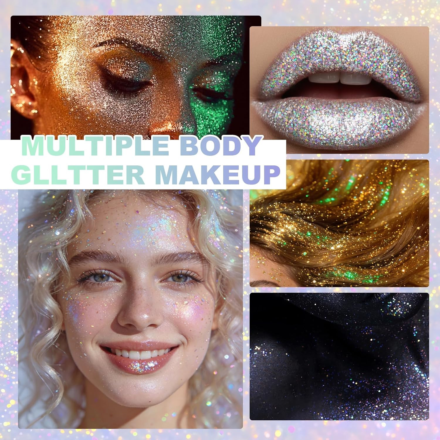 Roll-On Holographic Body Glitter Gel for Women, Sparkle Chunky Glitter Makeup fo