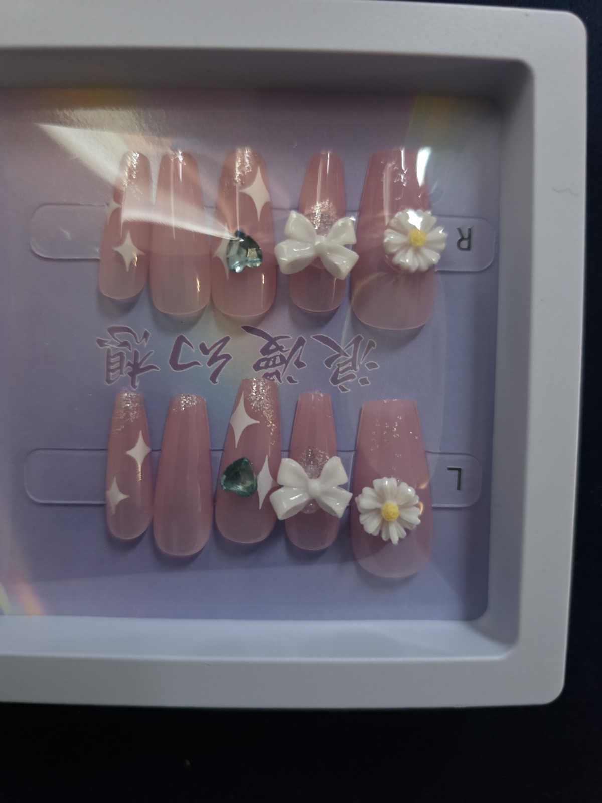 Romantic Fantasy Press On Nails Lot 6 Luxury 3D Bow Flower Pearl Nail Kit Set 2