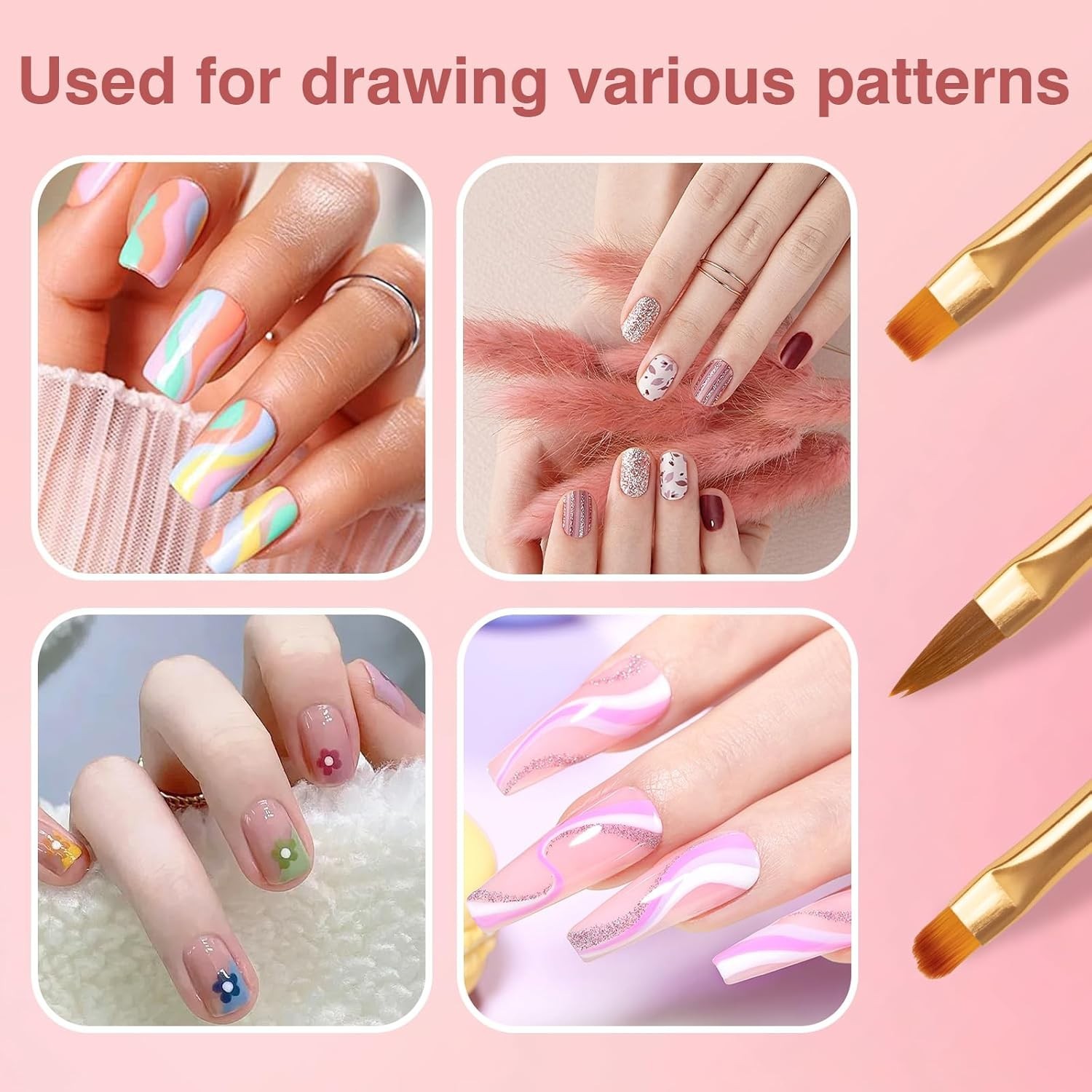 Nail Art Brushes 3PCS Nail Brush Set with Gel Polish Pens and Liner Brush for…
