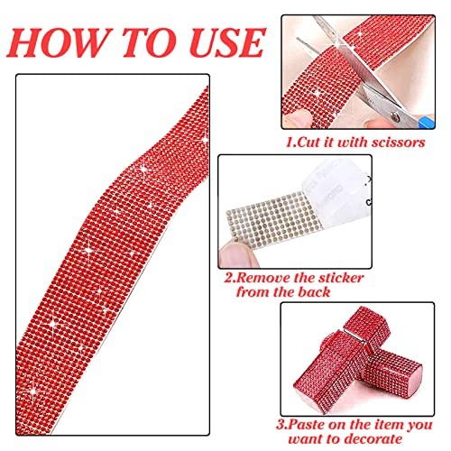 Self Adhesive Crystal Rhinestone Strips Diamond Ribbon Bling Gemstone Red