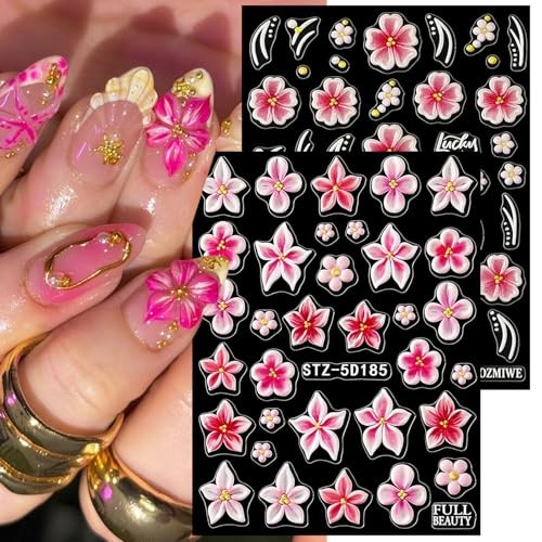 2 Sheets 5D Flower Nail Stickers for Nail Art Self-Adhesive Embossed Stickers-5