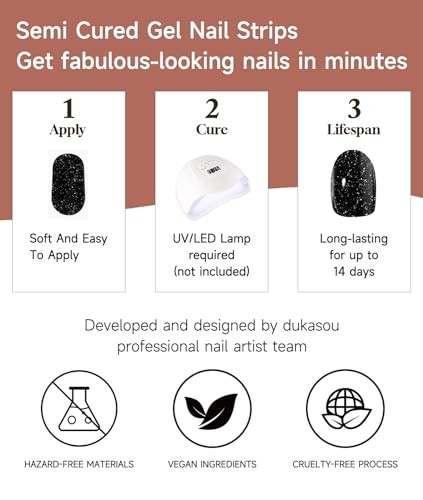 Semi Cured Gel Nail Strips (Dancing Queen), 28 pcs UV Gel Nail Stickers for