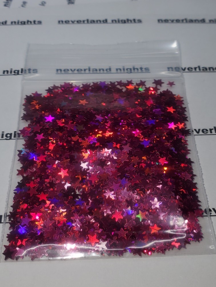 Holographic Red Dark Pink “Berry” Star Shape Glitter HOLO for nails, acrylic 3g