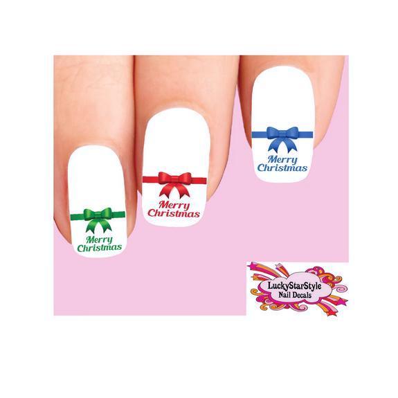 Waterslide Holiday Nail Decals Set of 20 – Merry Christmas Bow Assorted Colors