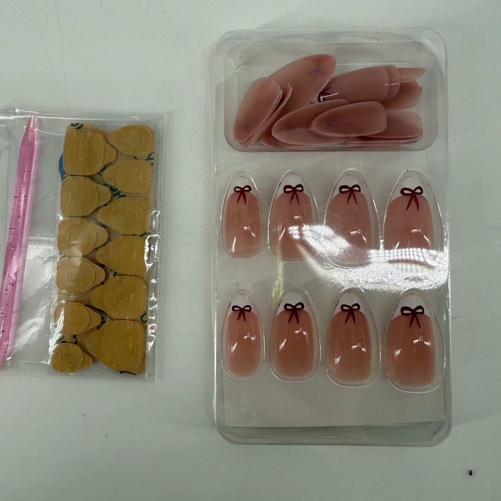 Babe Nail Co 3 pack Valentines Press On Nails Set Pink French Bow Heart Designs