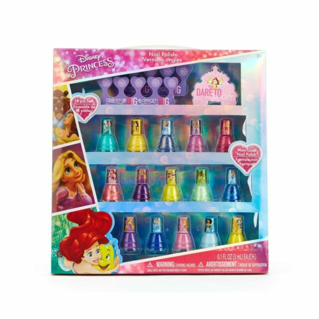 Disney Princess 15 Piece Water-Based Nail Polish with 3 Toe Spacers, Quick Dr…