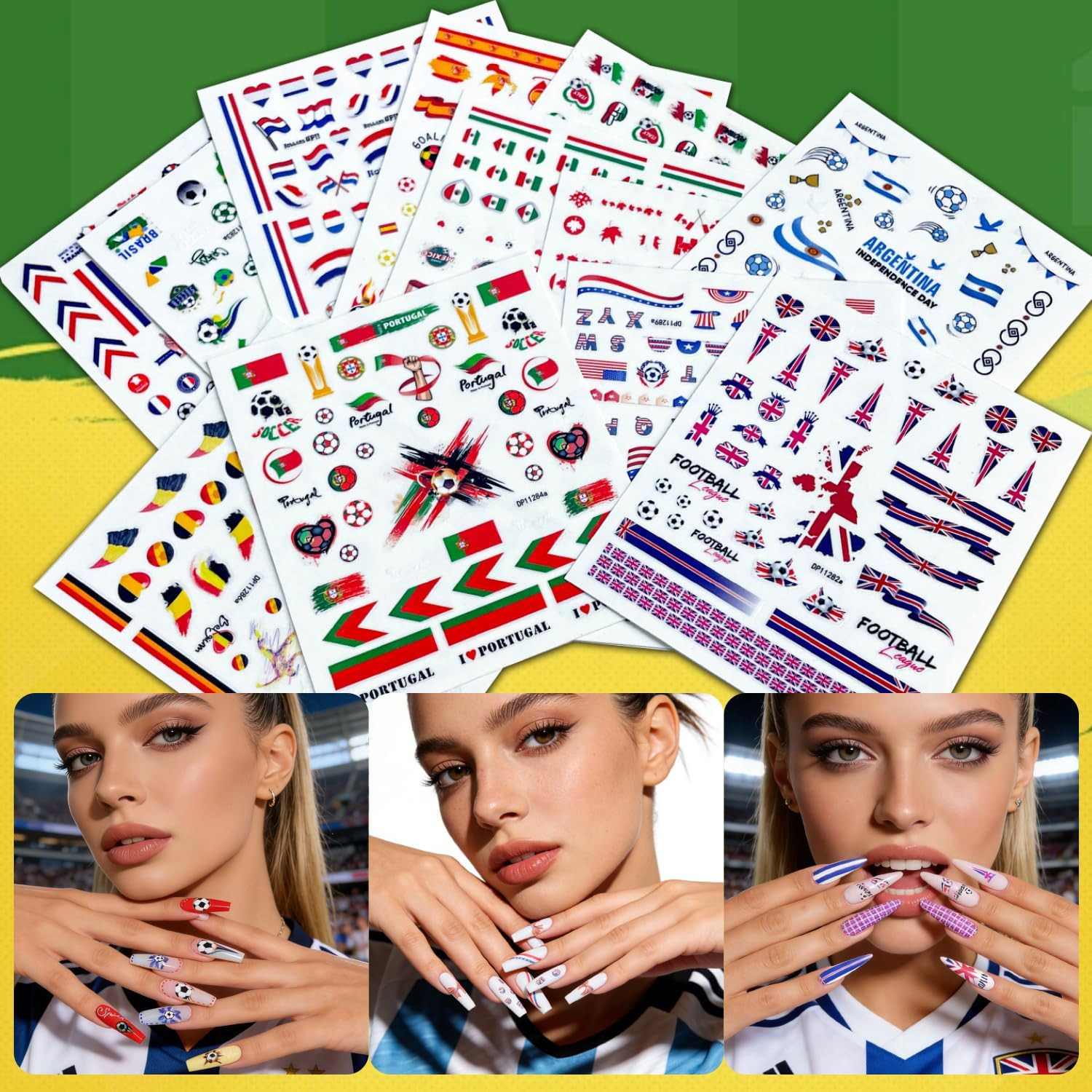 World Cup Soccer Nail Art Stickers,12 Sheets Football Themed Nail Decals | Socce