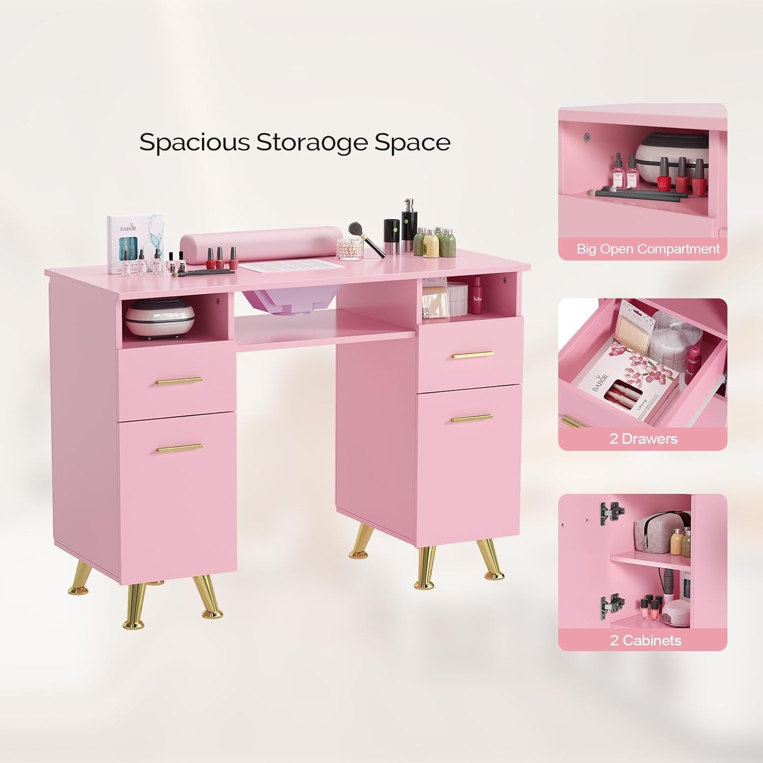 Manicure Table with Dust Collector, Nail Desk for Nail Tech, Nail Station New
