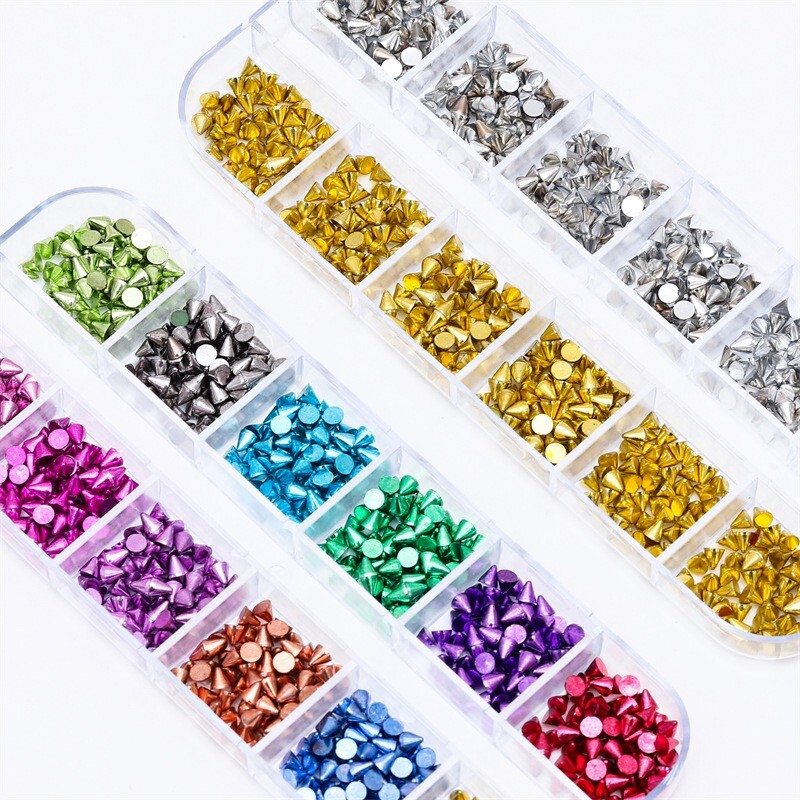 2 Boxes Multicolor Nail Art Shiny Cone Shape Rivet Studs Nails DIY Decoration