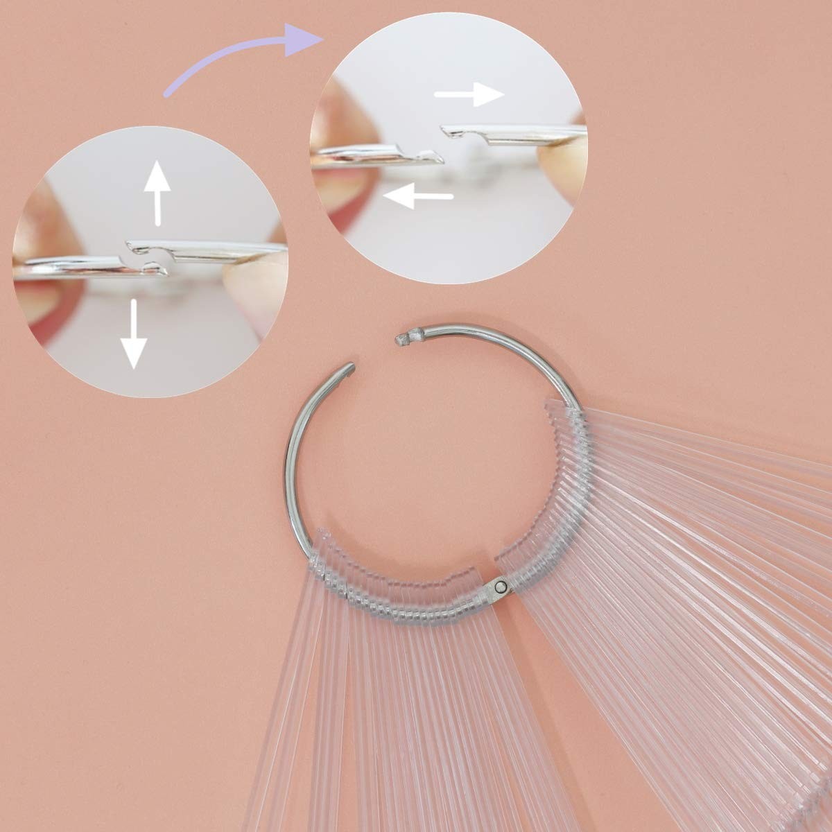 50 Pcs Clear Fan Shape Nail Color Swatches Sticks with Ring for Manicure