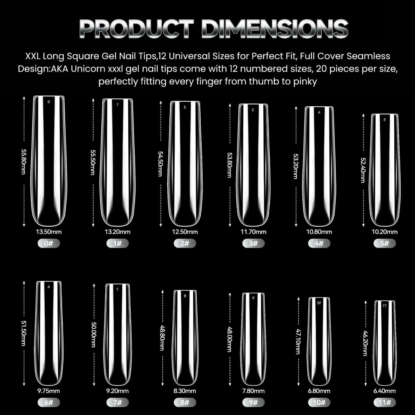 240Pcs Soft Gel Nail Tips Long Square Clear Full Cover Fake Nail Tips XXL Acr…