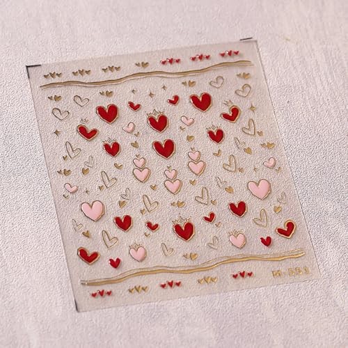 5D Embossed Heart Nail Art Stickers Decals Valentine’s Day Nail Style 3