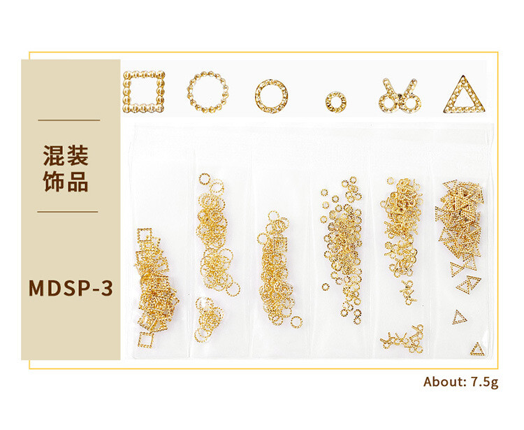 10 Packs Gold Nails Art Metal Rivets Studs Hollow Round Stars 3D Decoration Tips