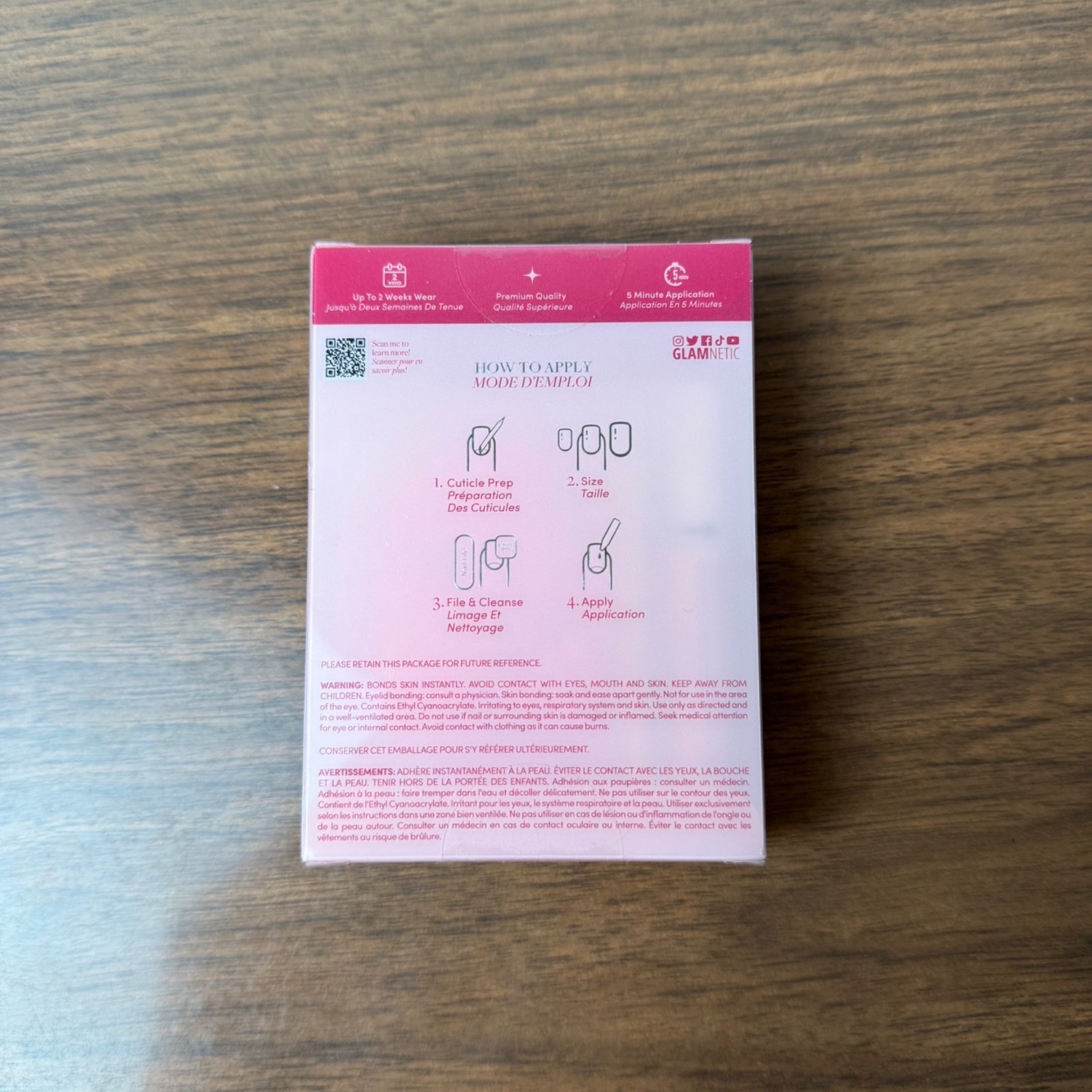 Glamnetic Press On Nails Short Oval Shaped Hot Pink NEW Glue Kit Set Vegan