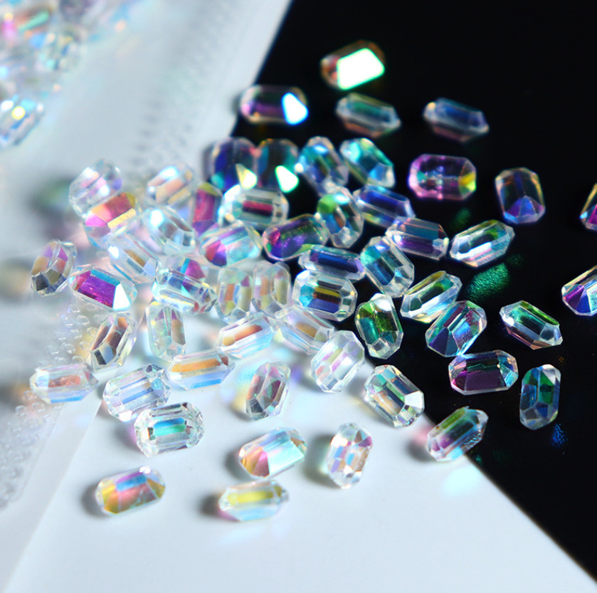 50PCS 6MM Rectangular Octagon Rainbow Rhinestone Nail Art Phone Case Shoes Decor