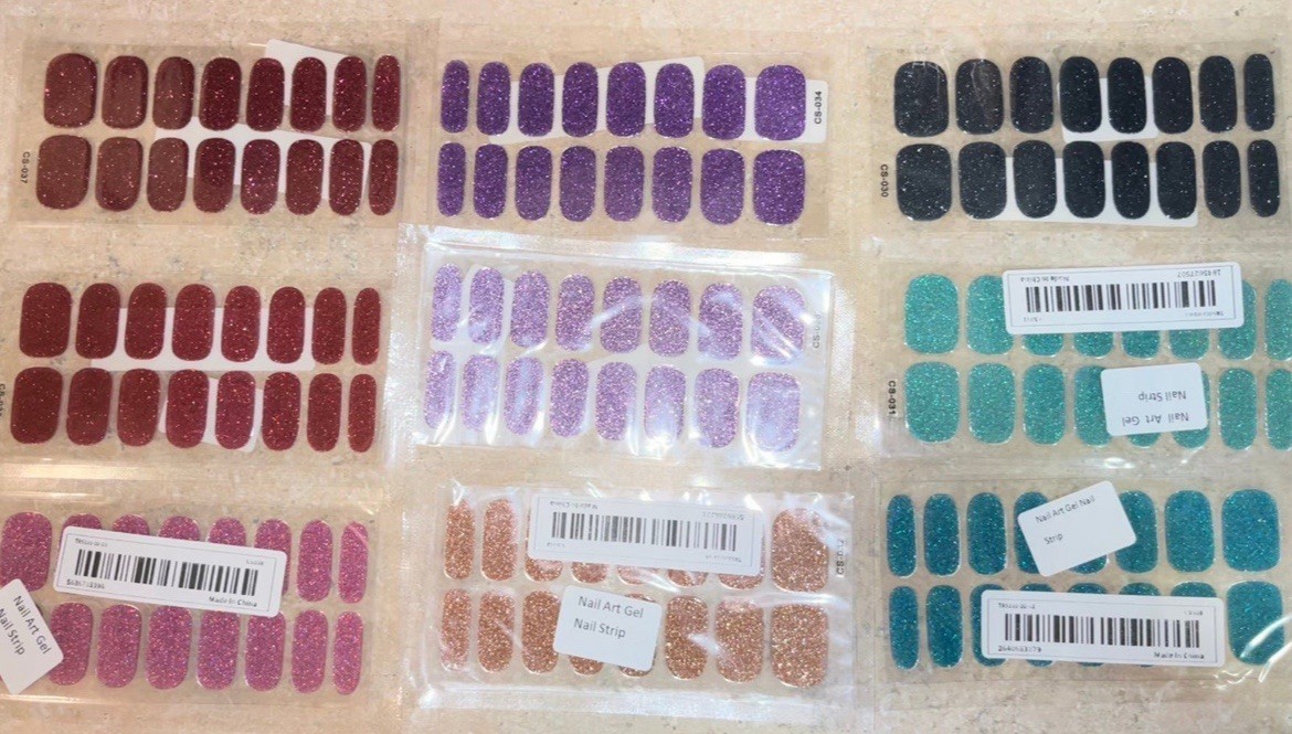 9 Sparkly Full Cover Nail Art Stickers, Self Adhesive Nail Decals