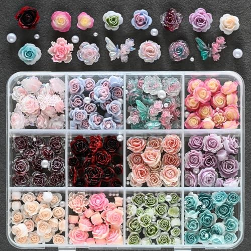 Flower Nail Art Charms – 3D Rose Flower Nail Rhinestones Floral Nail Style-9