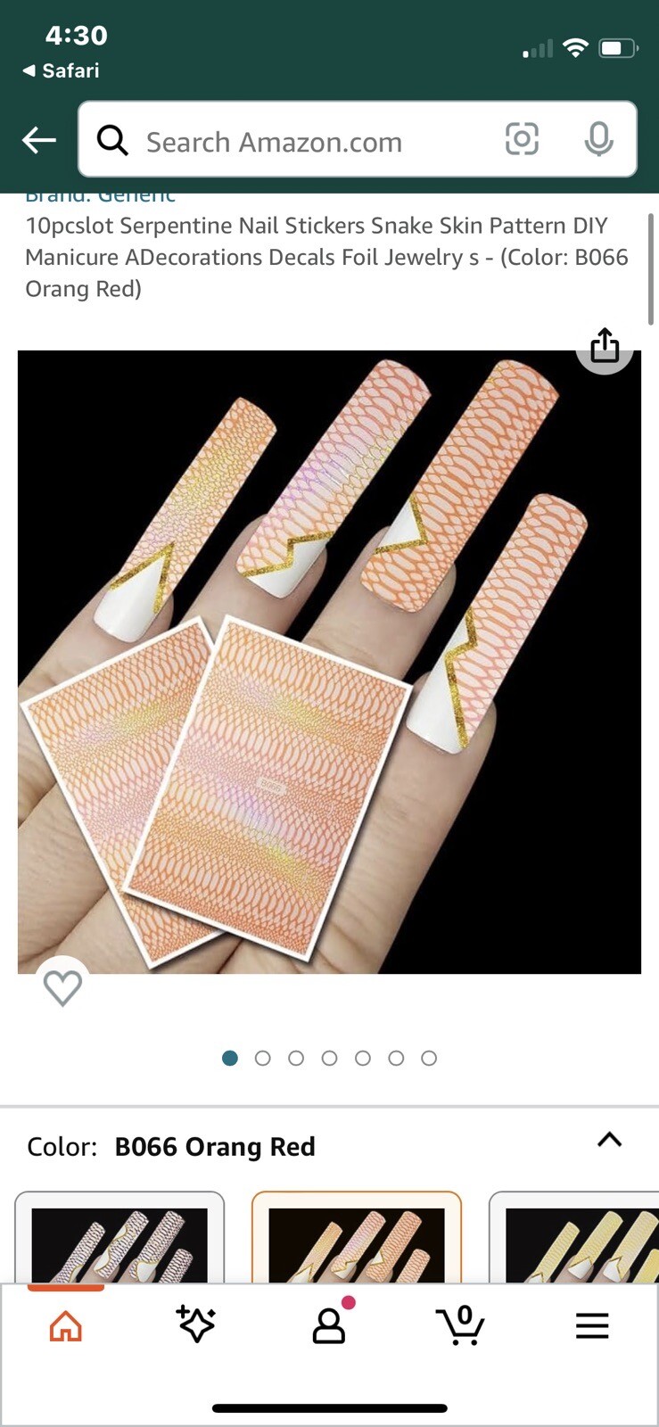 Nail Stickers Art Decal DIY Design 3D Waterproof Orange Lattice B066