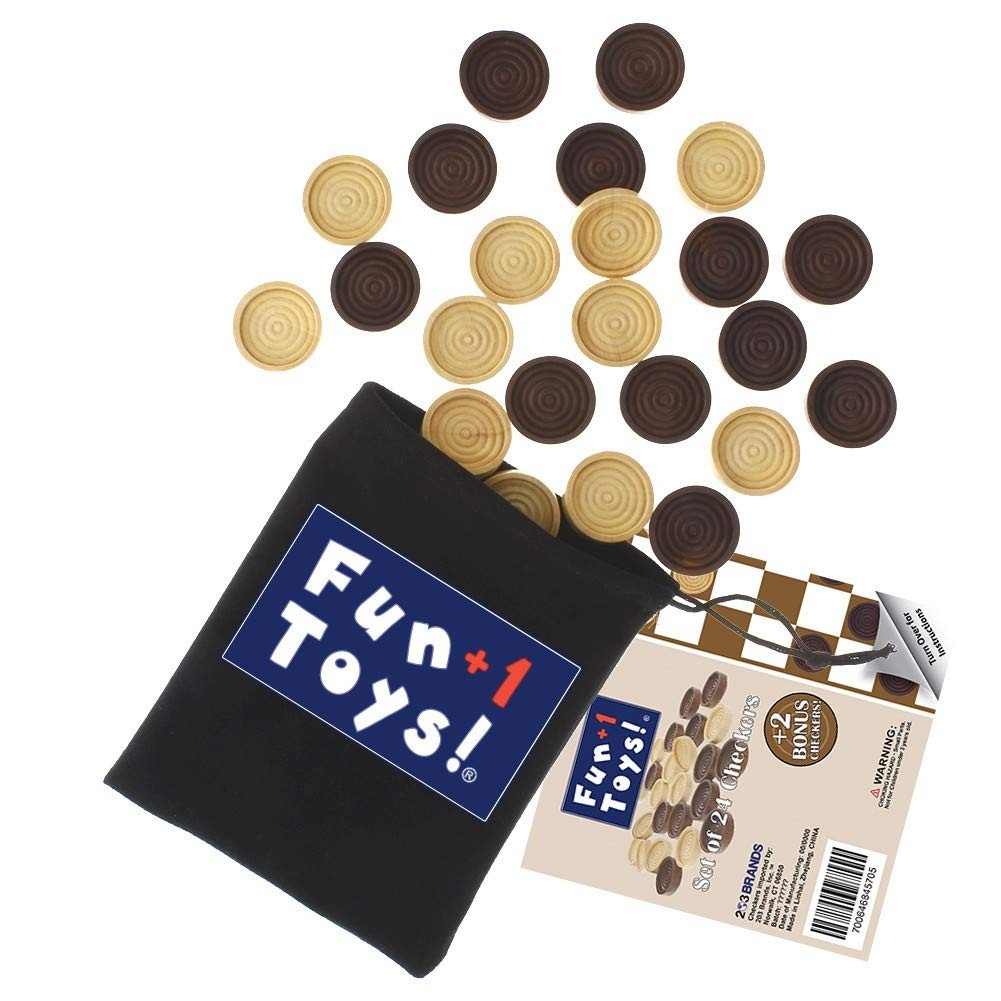 Fun+1 Toys! Classic Wood Checkers 1.125 inches by inches, Brown