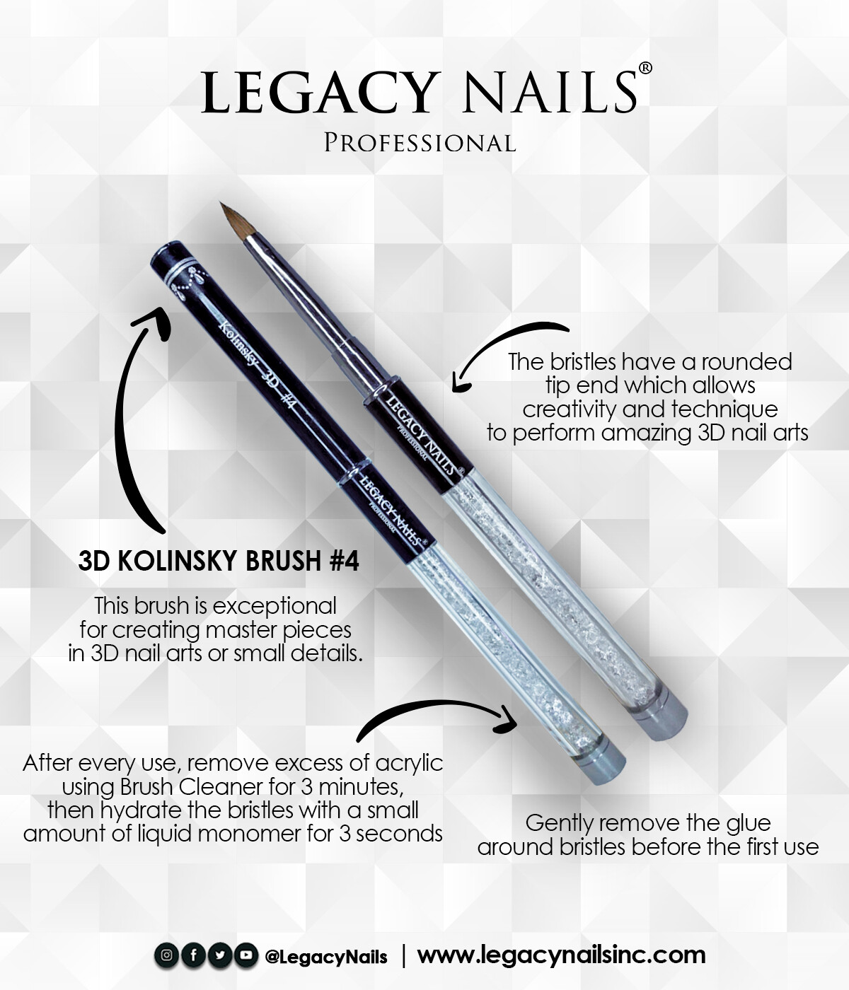 Professional Nail Art Brush 3D #4 Acrylic Kolinksy by Legacy Nails