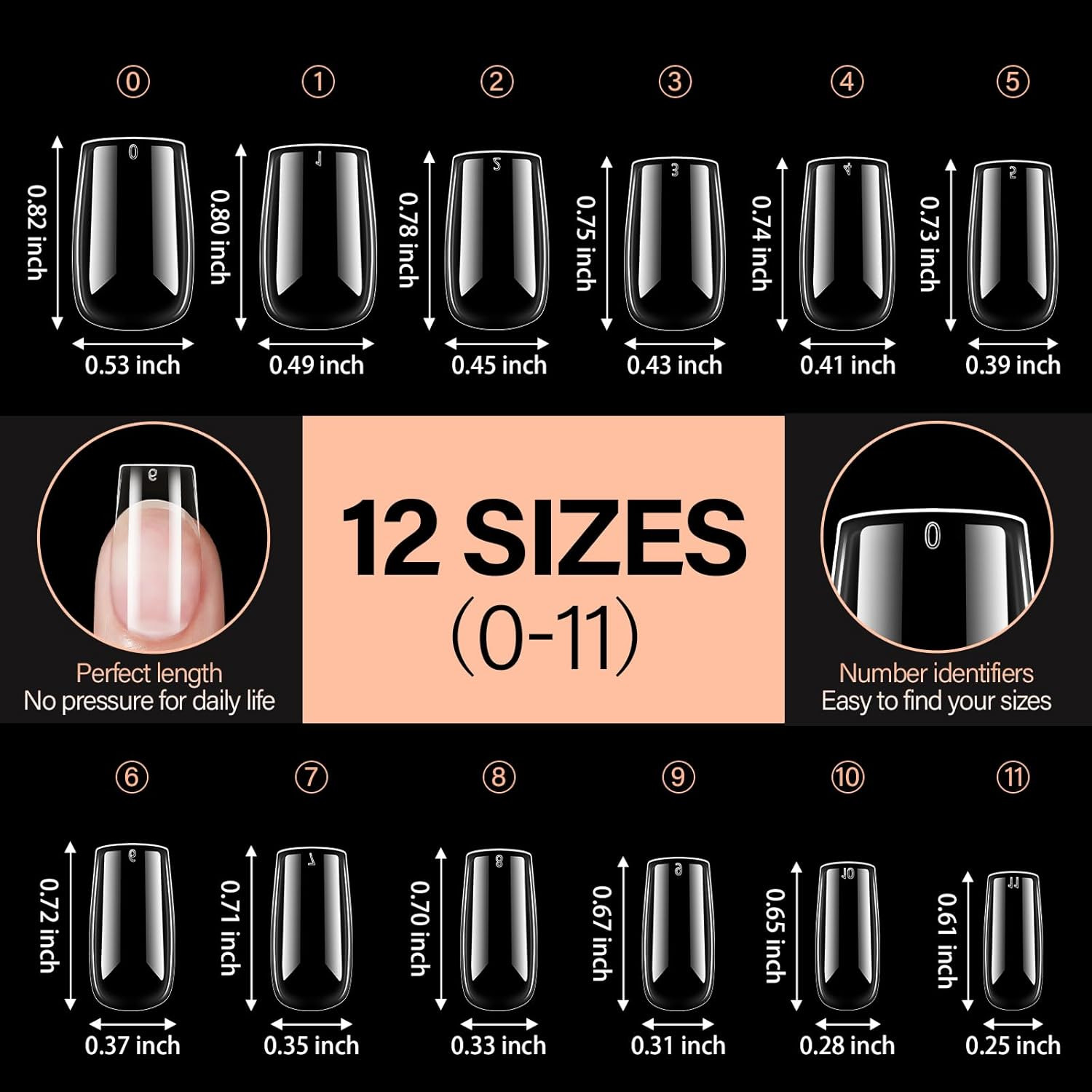 AILLSA Short Square Nail Gel Tips 216 PCS Full Cover for Home Salon | 12 Sizes,