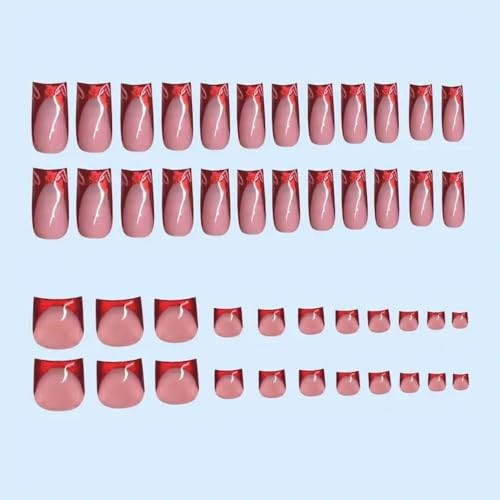 48Pcs Medium Square Press on Nails Short Square Press on Toenails Red pattern23