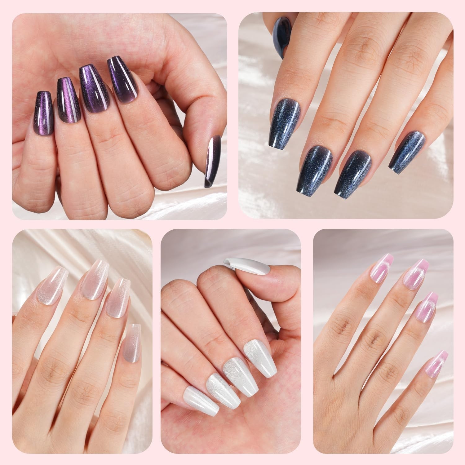 Durable Cat Eye Glitter Press On Nails – 150Pcs in 15 Sizes for Effortless Style