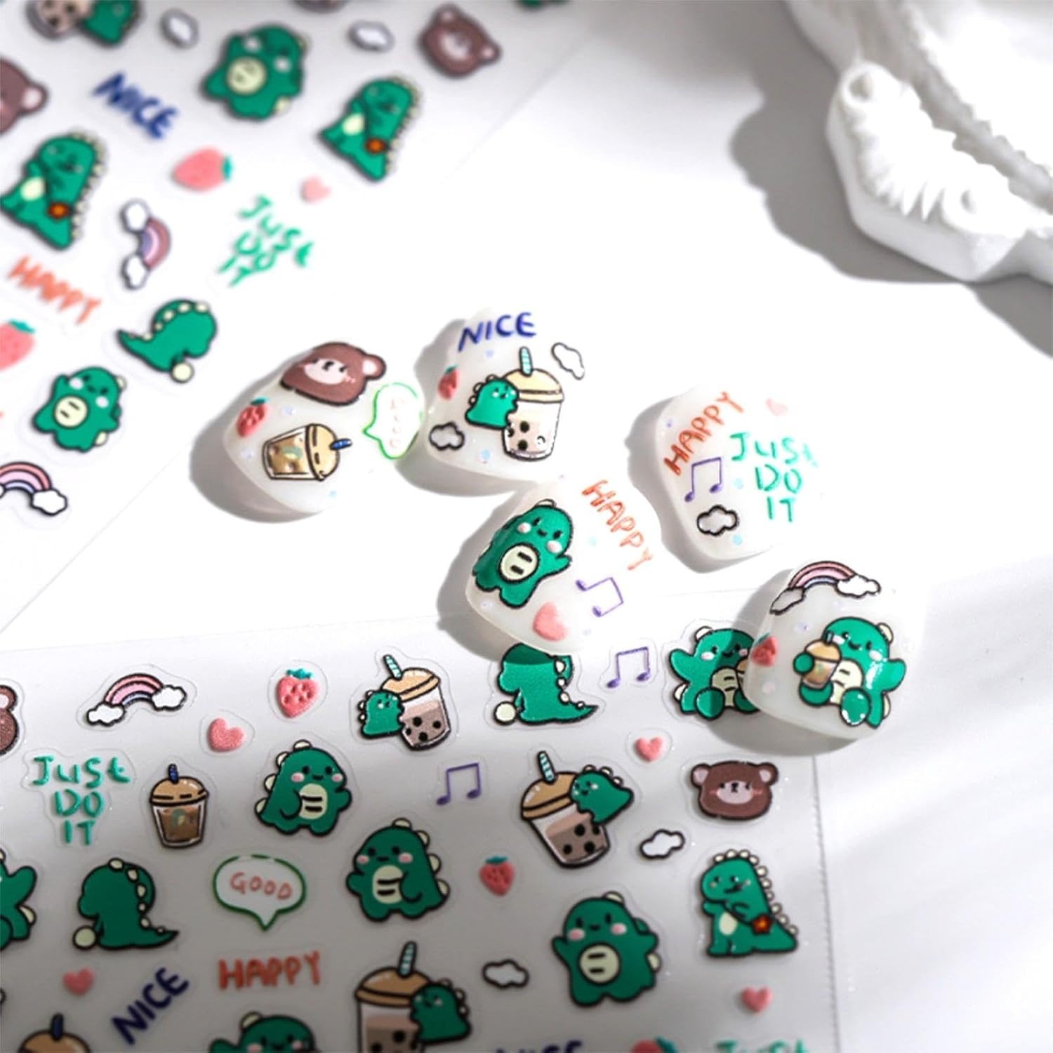 5D Embossed Cute Dinosaur Nail Art Stickers Cartoon Kawaii Design Anime Self …