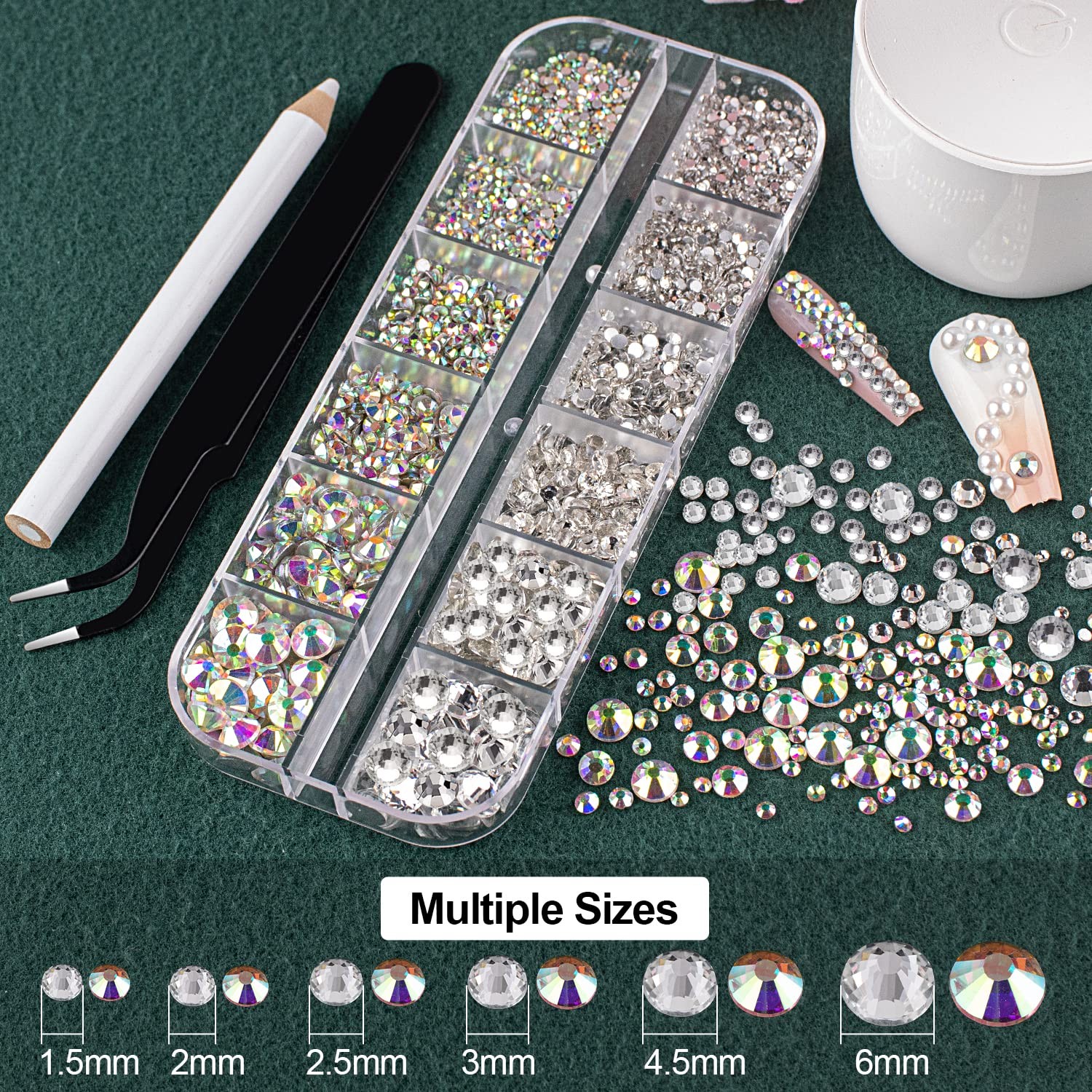 Flat Back Rhinestones&Pearls Kits Round Glass Crystal AB&Transparent White Ge…